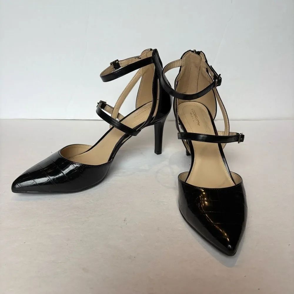 Liz Claiborne Women's Black Strappy Heels Harvey Back Zipper Size 10M